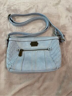 Vintage Born Concept Light Blue Woven Accent Crossbody Shoulder Bag - Women